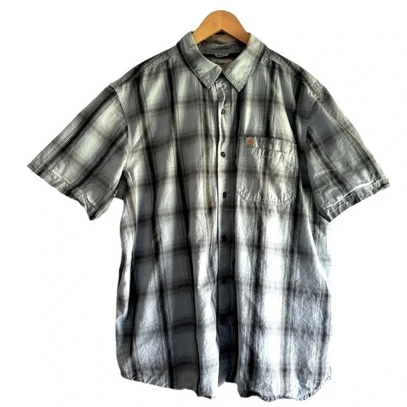 CARHARTT Blue Plaid Button down Short Sleeve Shirt Relaxed Fit Size 2XL - Picture 1 of 5